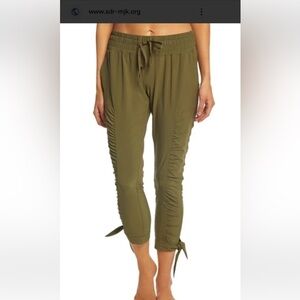 PrAna Bindu Olive Green Windbreaker Joggers Ruched Leg Tie Lightweight XS